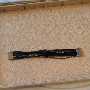 Chan Luu Style Black Leather Bracelet With Crystals